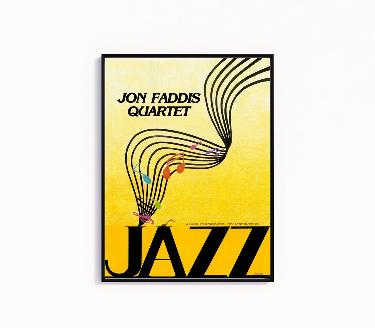 Framed art print of Jazz - Jon Faddis Quartet by USIA, in a slim black frame on a plain white wall