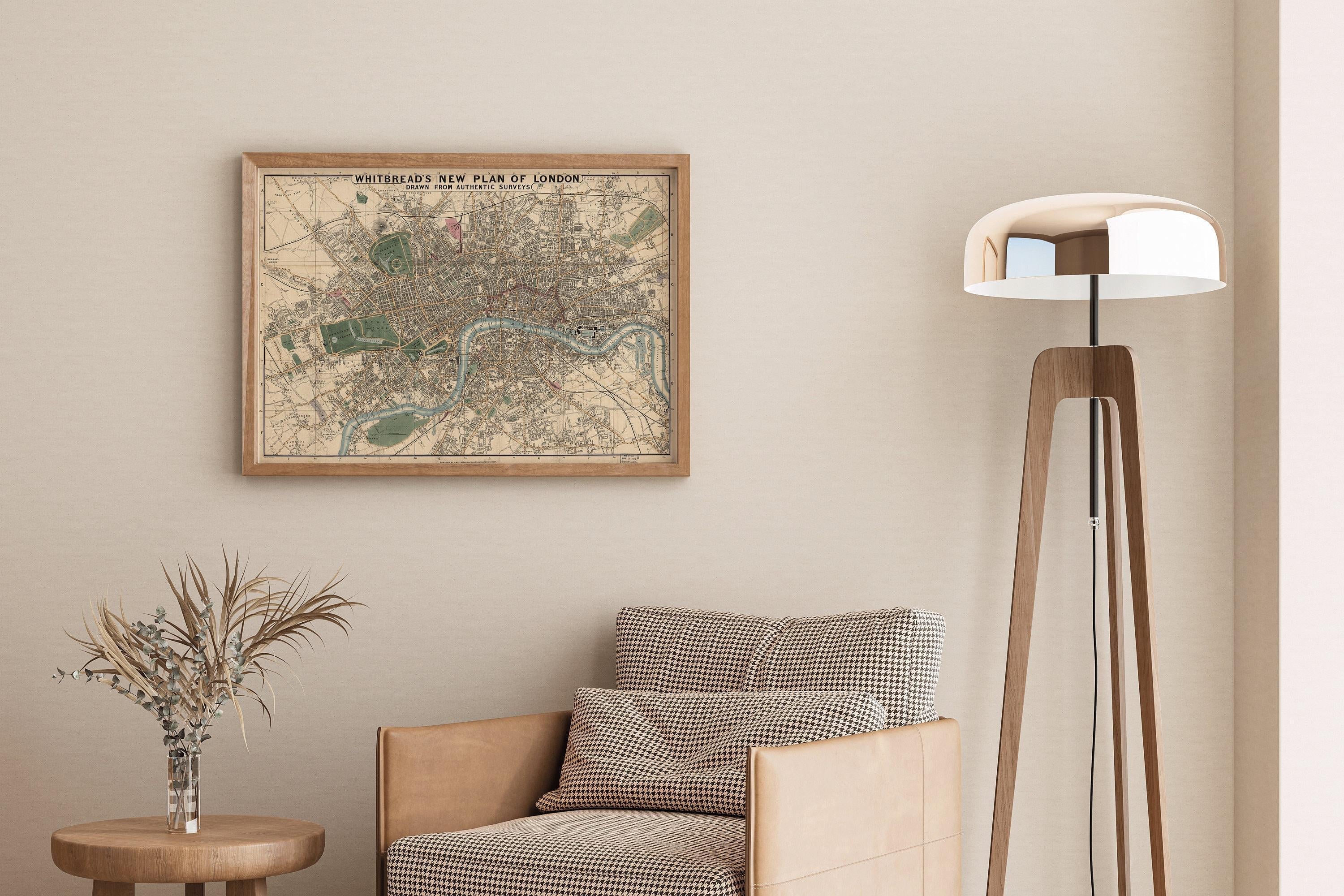 Vintage Whitbread's London Map Print (available handframed or unframed) - 9ArtPrints