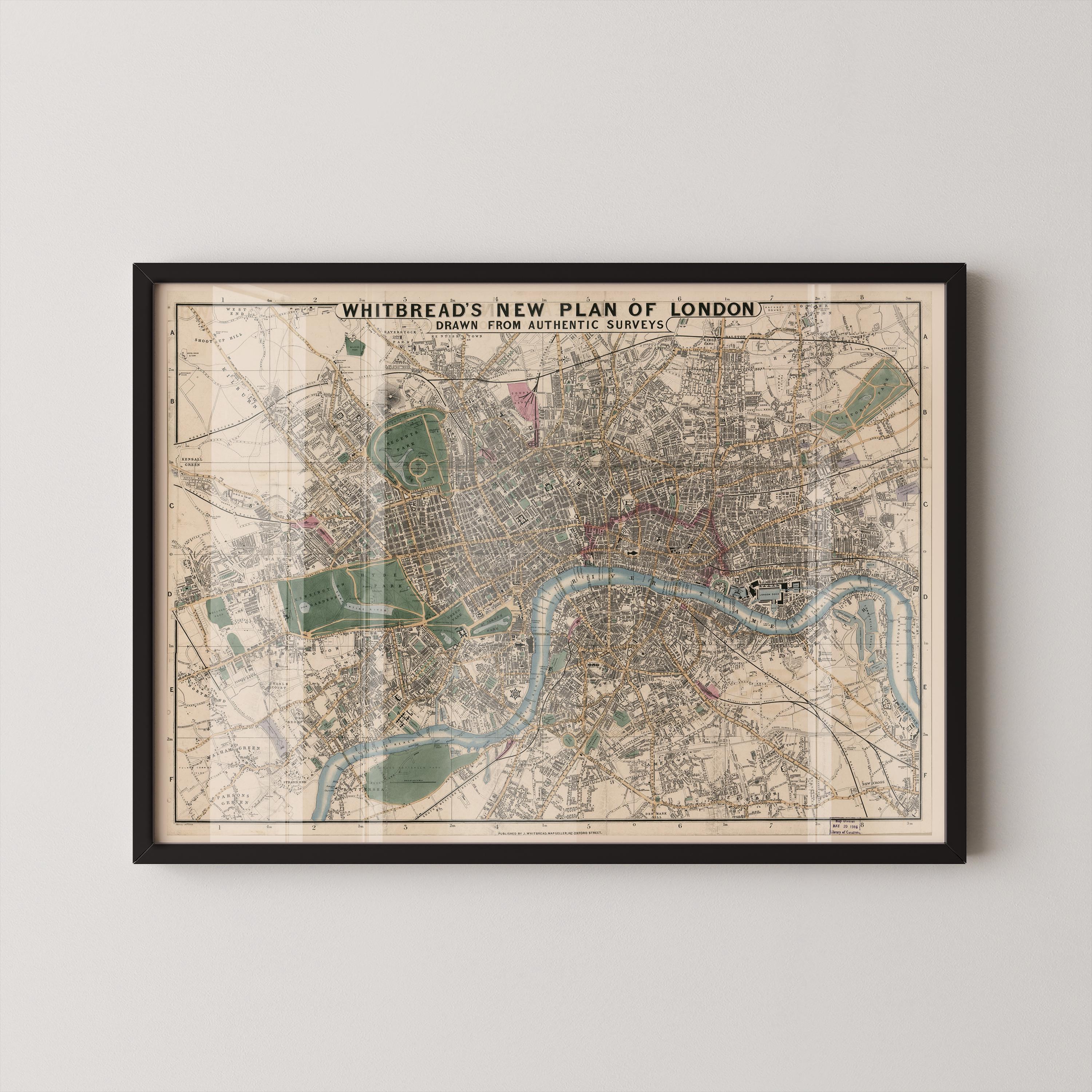 Vintage Whitbread's London Map Print (available handframed or unframed) - 9ArtPrints