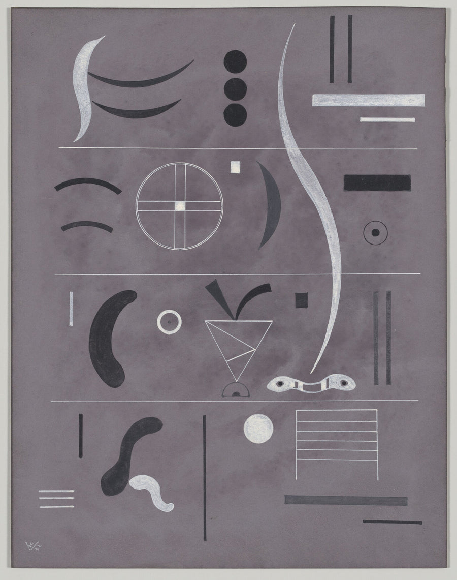 Wassily Kandinsky — Four Parts | Bauhaus Abstract Fine Art Print shown to scale on a wall above a sofa