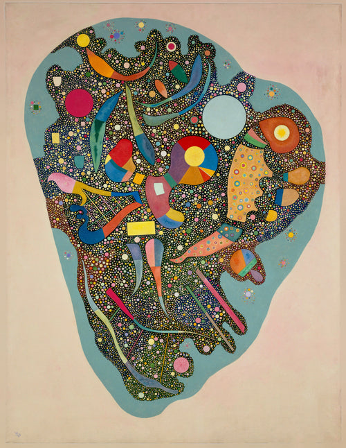 Regulated Heap by Wassily Kandinsky — A biomorphic field of dots and shapes floats on pale pink