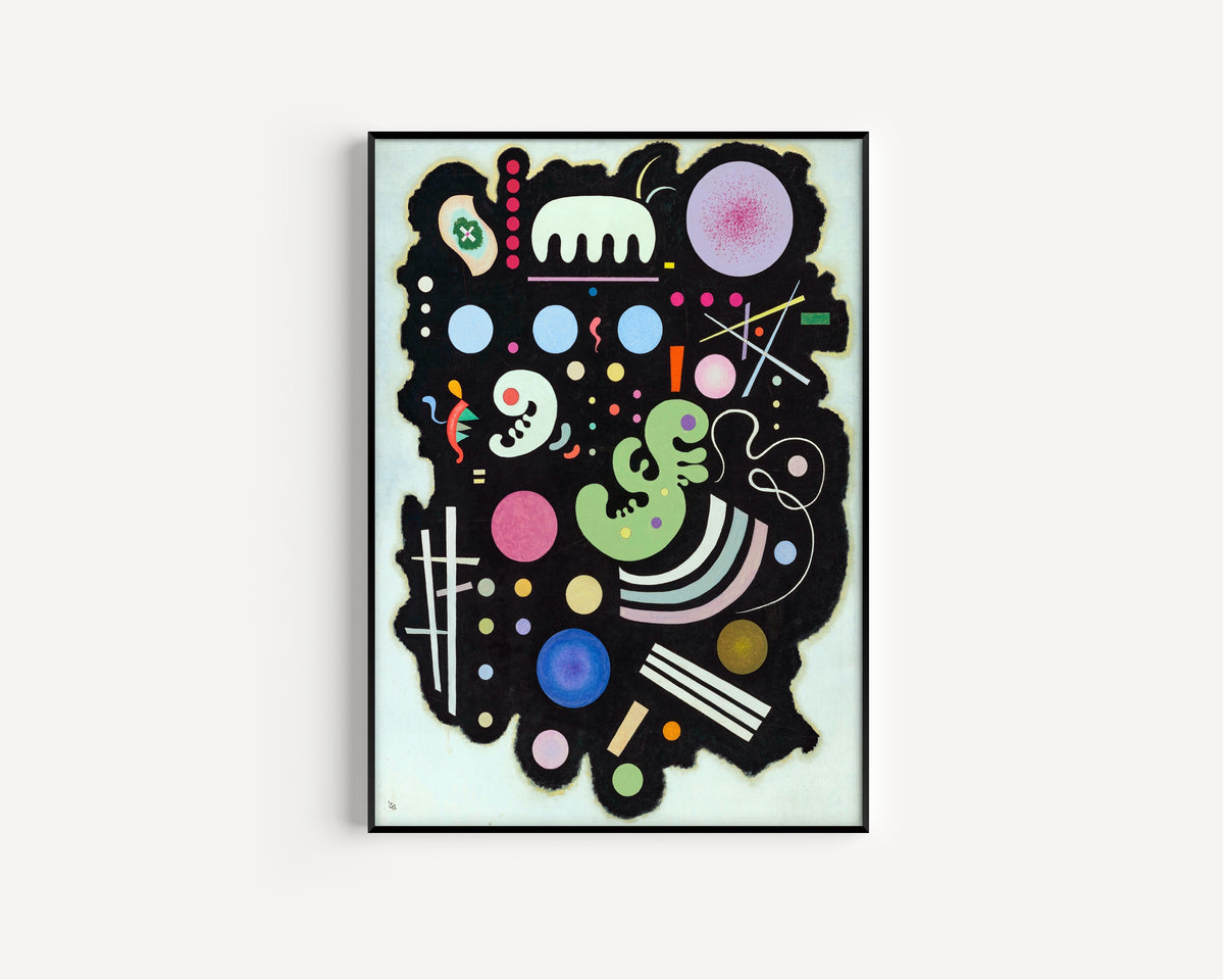 Variegated Black by Wassily Kandinsky — in a slim black frame on a plain white wall
