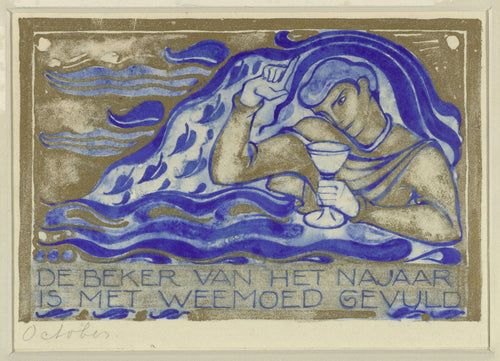 De beker van het najaar is met weemoed gevuld, october [The cup of autumn is filled with melancholy] by Willem Arondéus — A melancholy figure holds a goblet
