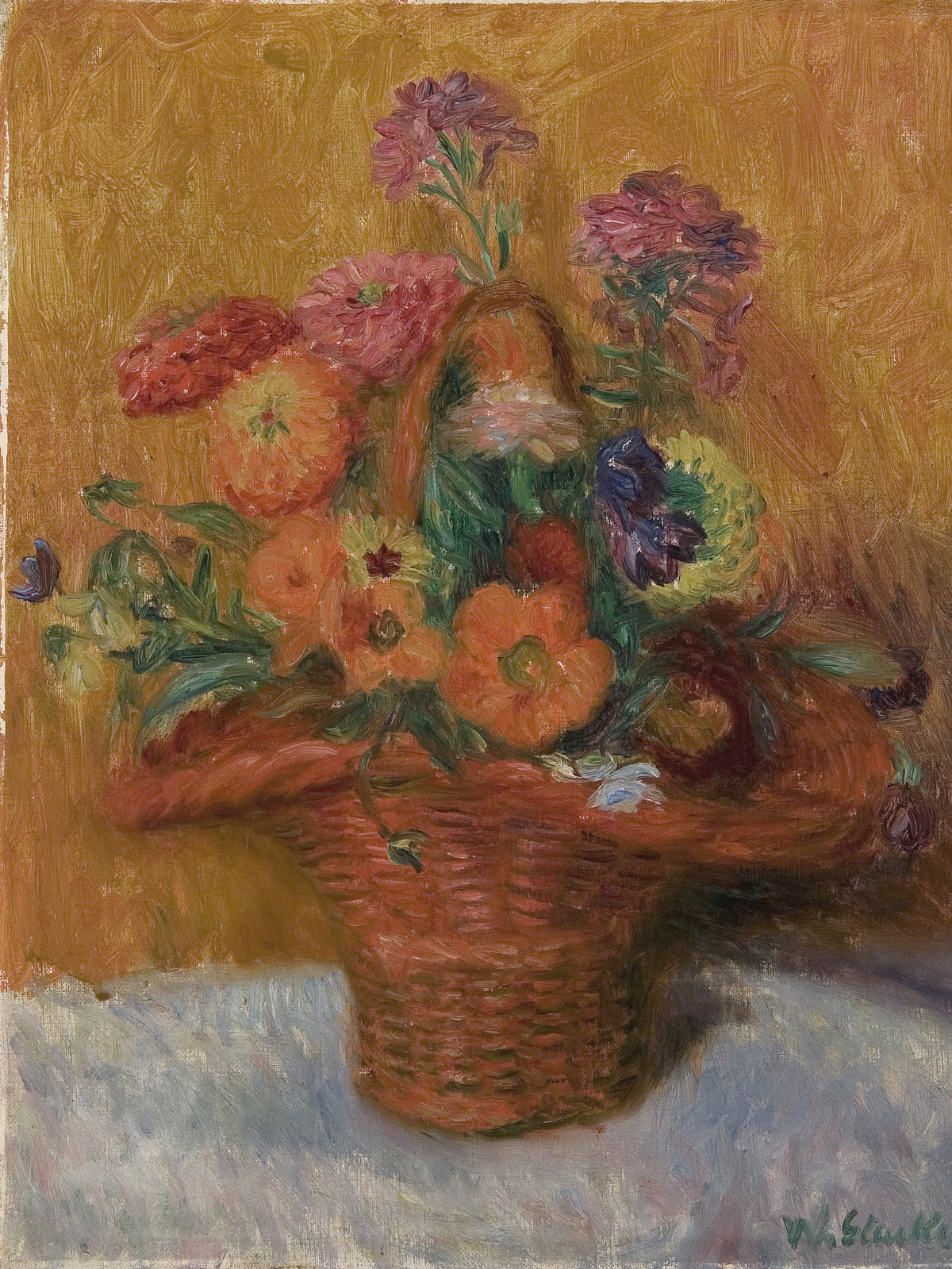 William Glackens — Red Basket of Zinnias | Fine Art Print