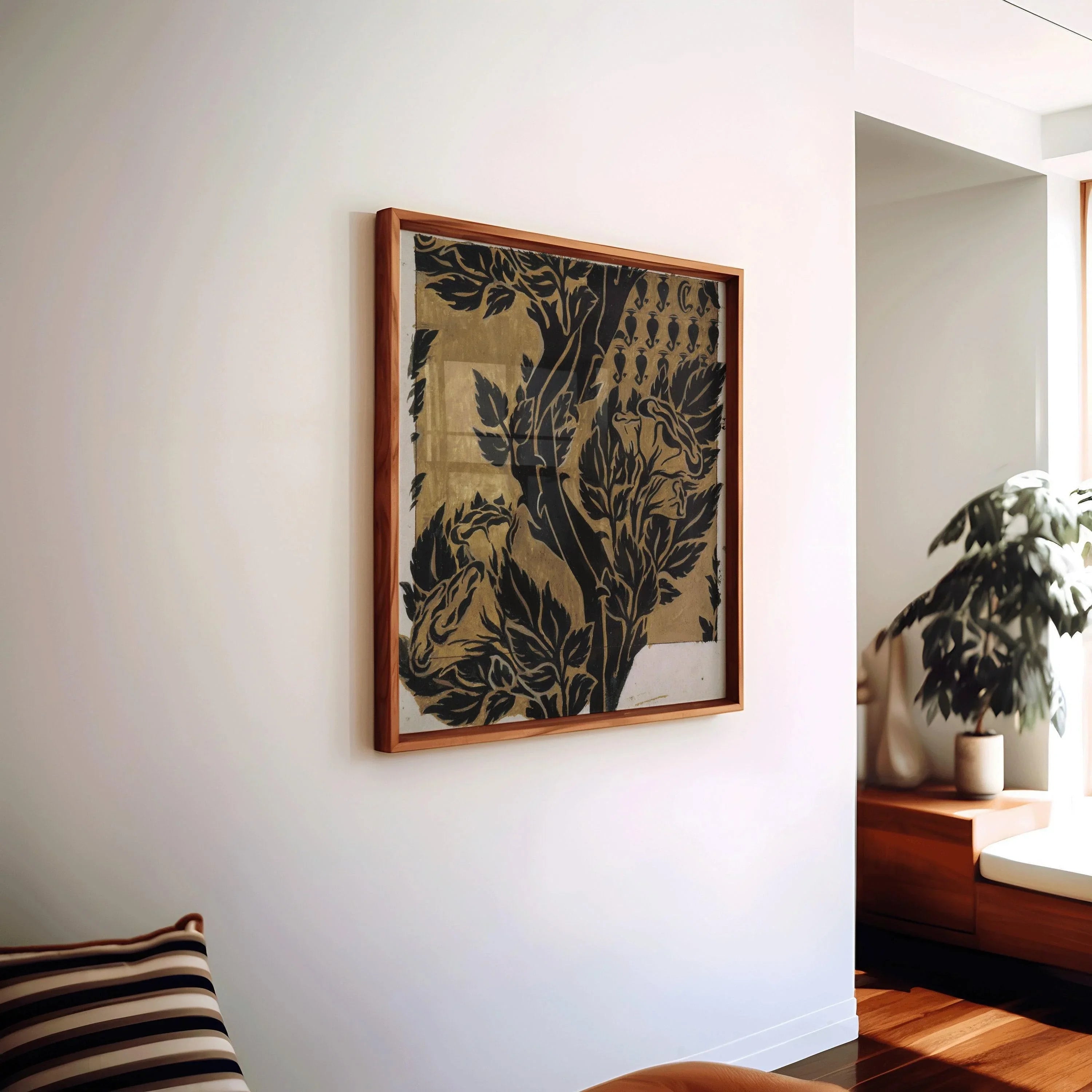 William Morris Botanical Art Print: Black on Gold Vintage Pattern (1x1) - 9ArtPrints