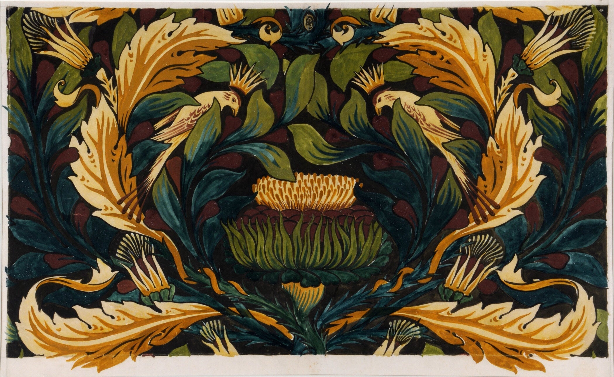 William Morris — Crowned Bird with Artichokes | Botanical Art Print - 9ArtPrints