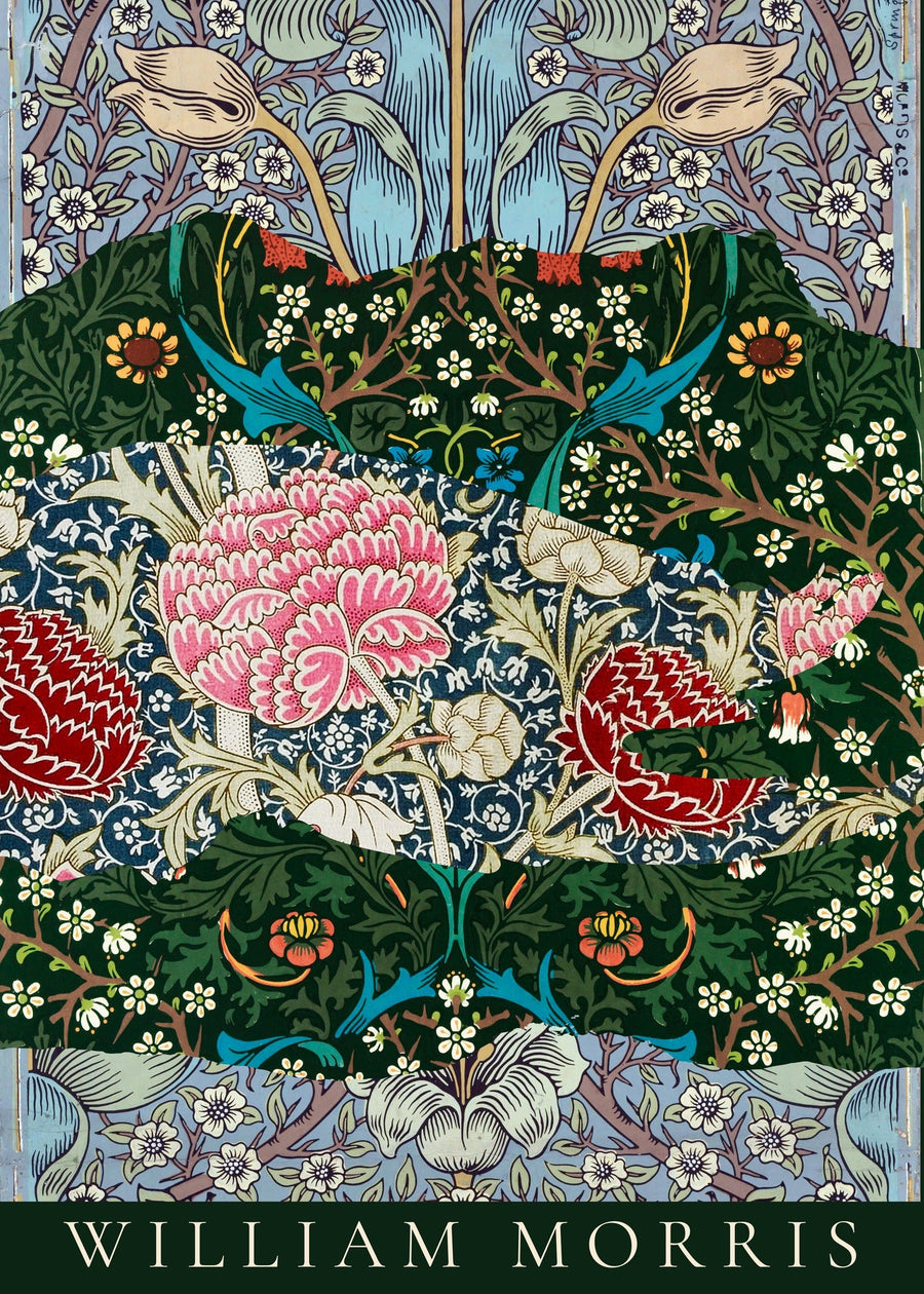 William Morris — Strips | Botanical Art Print shown to scale on a wall above a sofa