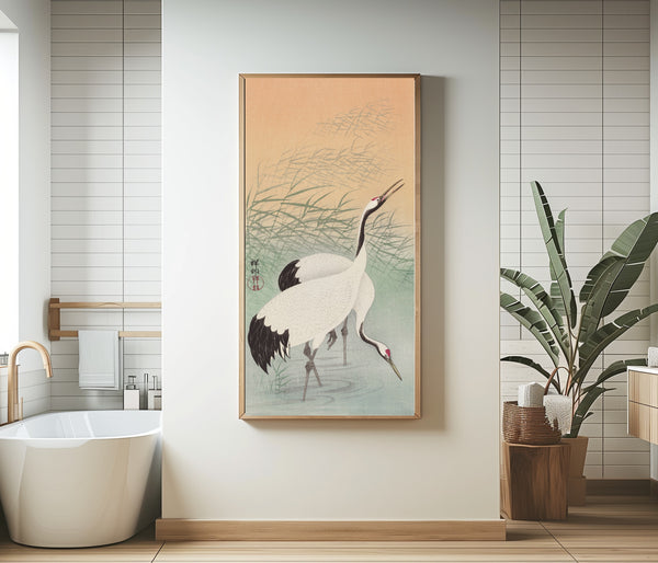 Ohara Koson — Two Cranes (Among the Reeds) | Japanese Bird & Flower Woodblock Print