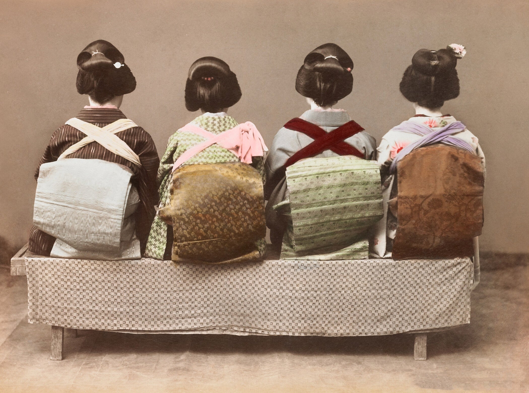 Women in Kimonos | Famous Color Japanese Vintage Photography Print - 9ArtPrints
