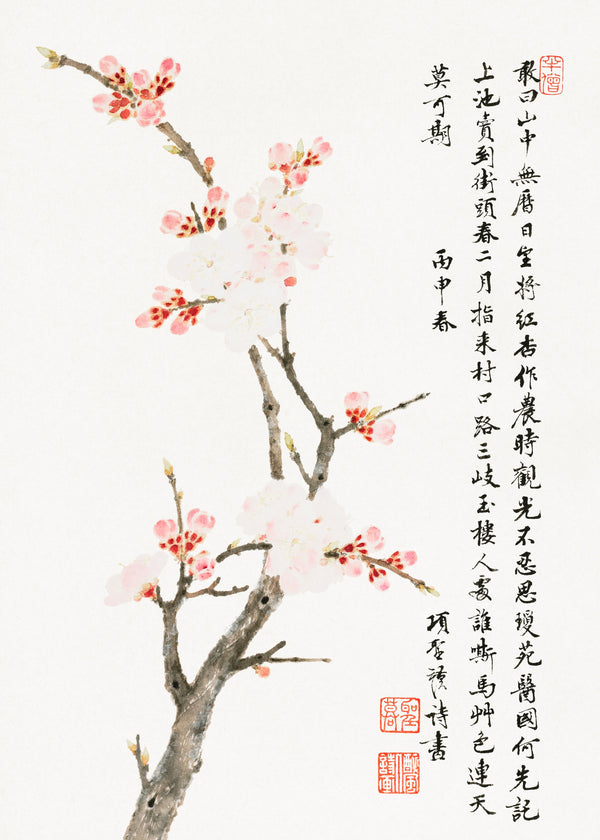 Xiang Shengmo - Cherry Blossoms with Poem | Vintage Chinese Art (available handframed or unframed)