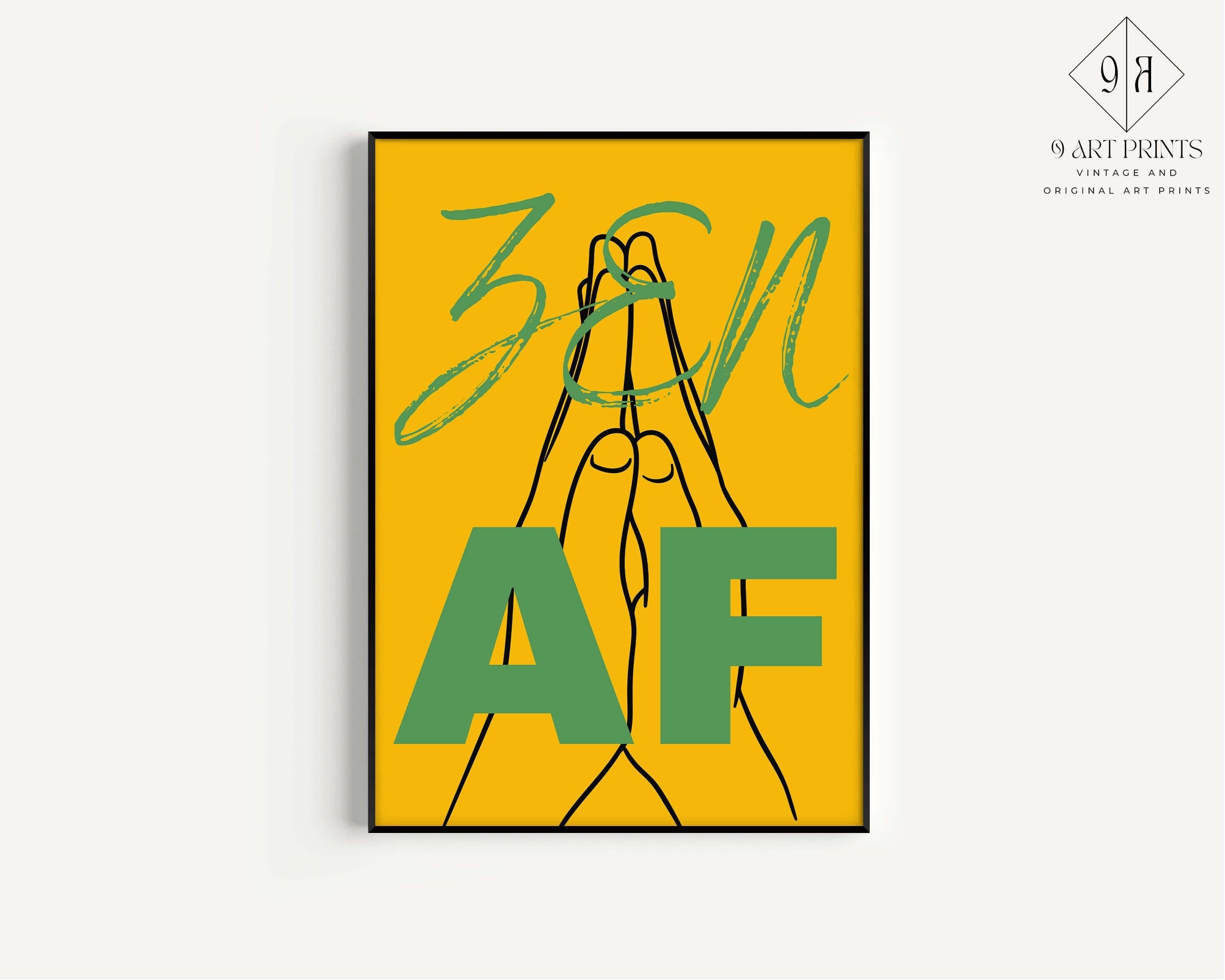 Zen AF | Funny Typography Poster in Mustard Yellow and Green (available framed or unframed) - 9ArtPrints