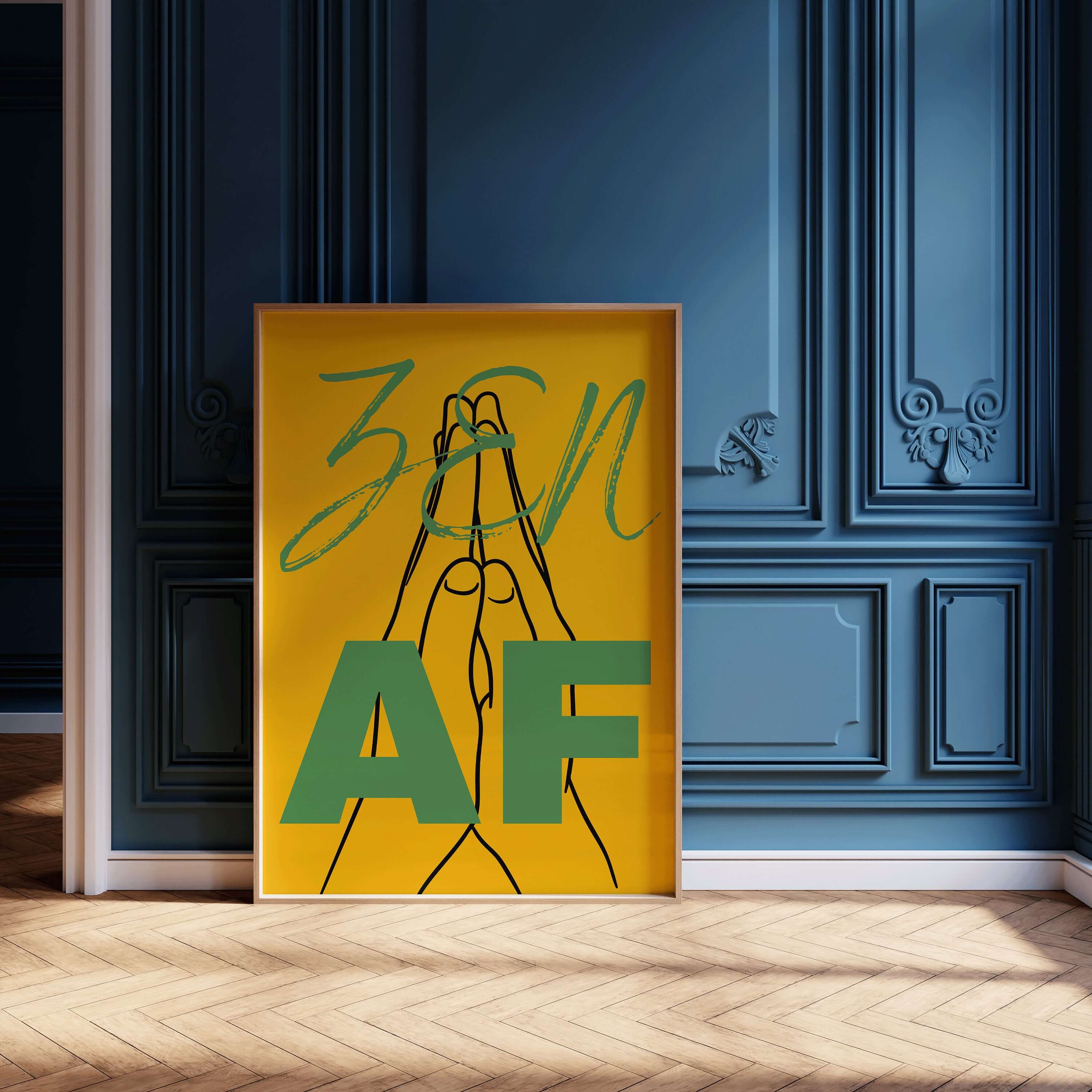 Zen AF | Funny Typography Poster in Mustard Yellow and Green (available framed or unframed) - 9ArtPrints