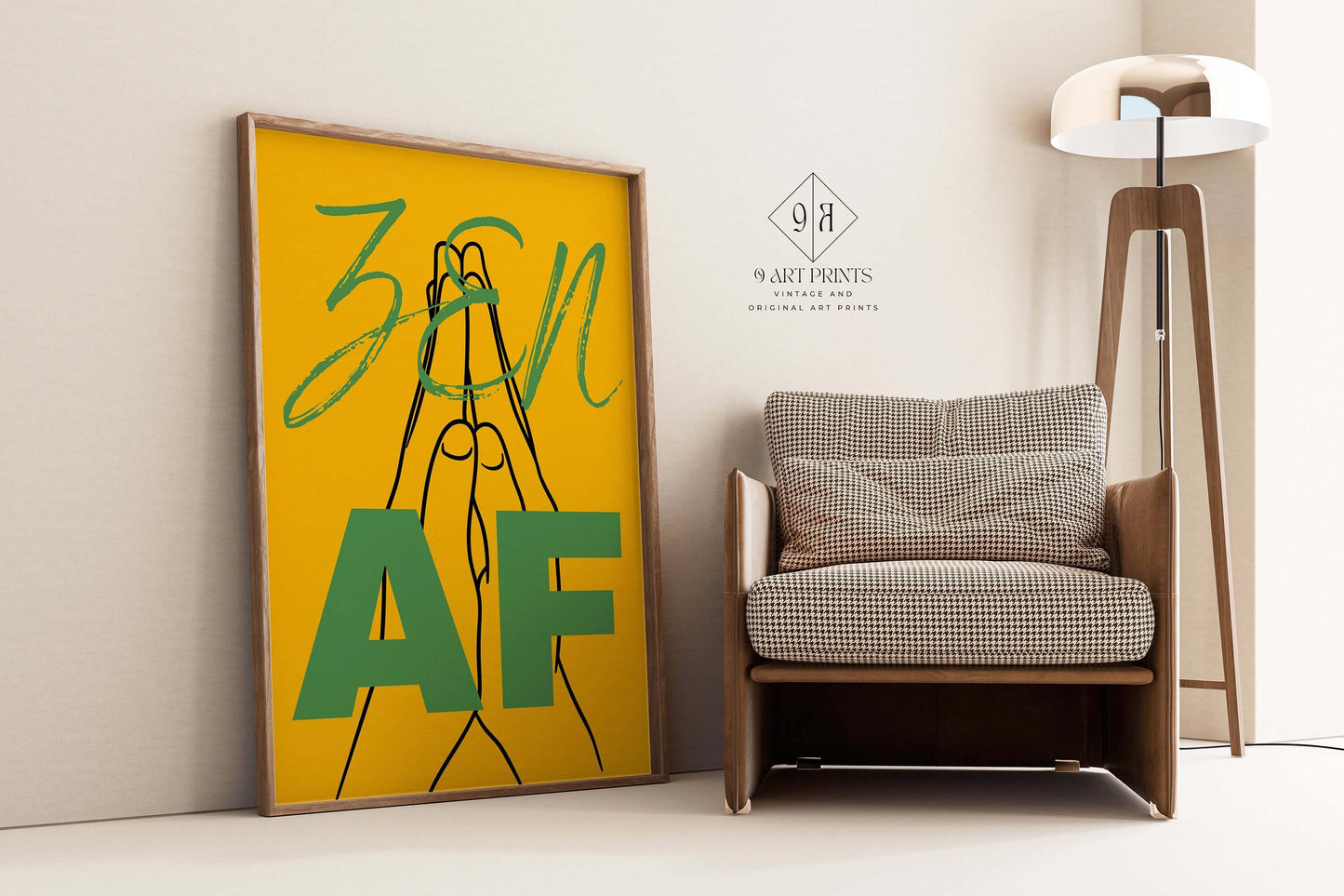 Zen AF | Funny Typography Poster in Mustard Yellow and Green (available framed or unframed) - 9ArtPrints