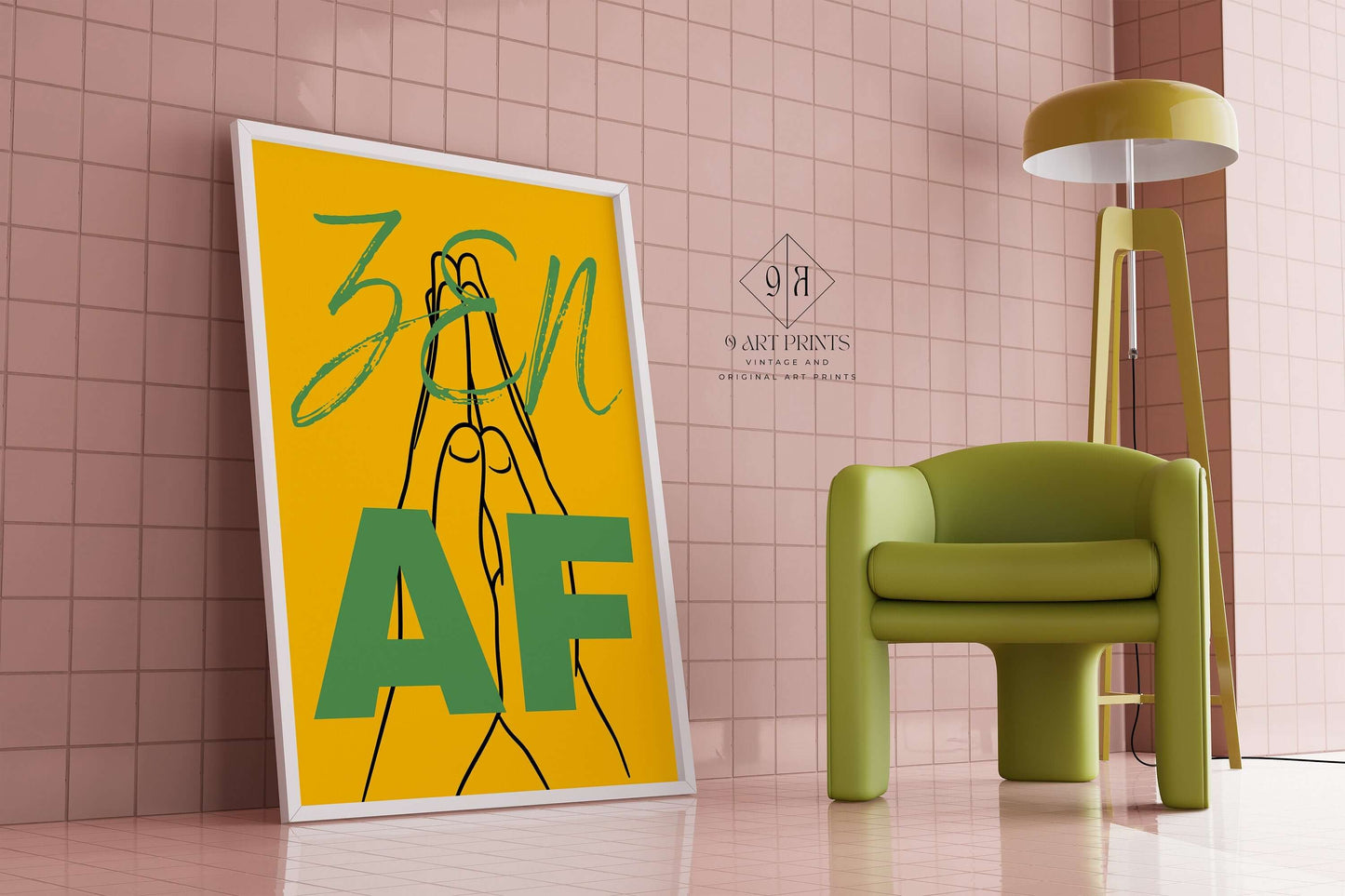 Zen AF | Funny Typography Poster in Mustard Yellow and Green (available framed or unframed) - 9ArtPrints