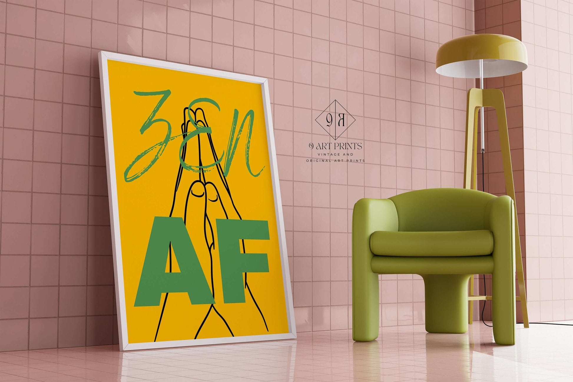 Zen AF | Funny Typography Poster in Mustard Yellow and Green (available framed or unframed) - 9ArtPrints